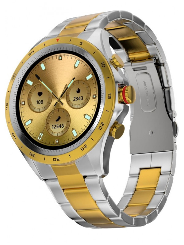 Fire-Boltt Solace Luxury Stainless Steel Smart Watch, 1.32" (33.5mm) Display 360 * 360 px high Resolution with 60Hz Refresh Rate, Bluetooth Calling & 360 Health Monitoring (Gold Silver)